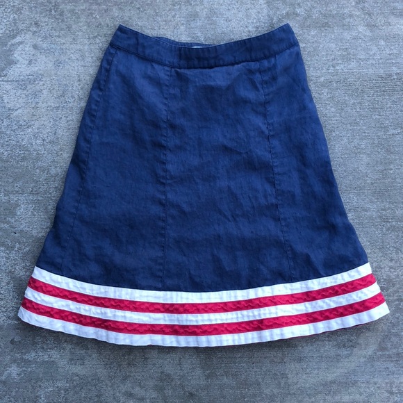 Boden Dresses & Skirts - Boden linen blue, red, and white skirt - Size US4R